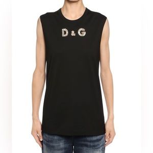 D&G Swarovski Jersey Sleeveless T-shirt in Black. Size 36 Italy.